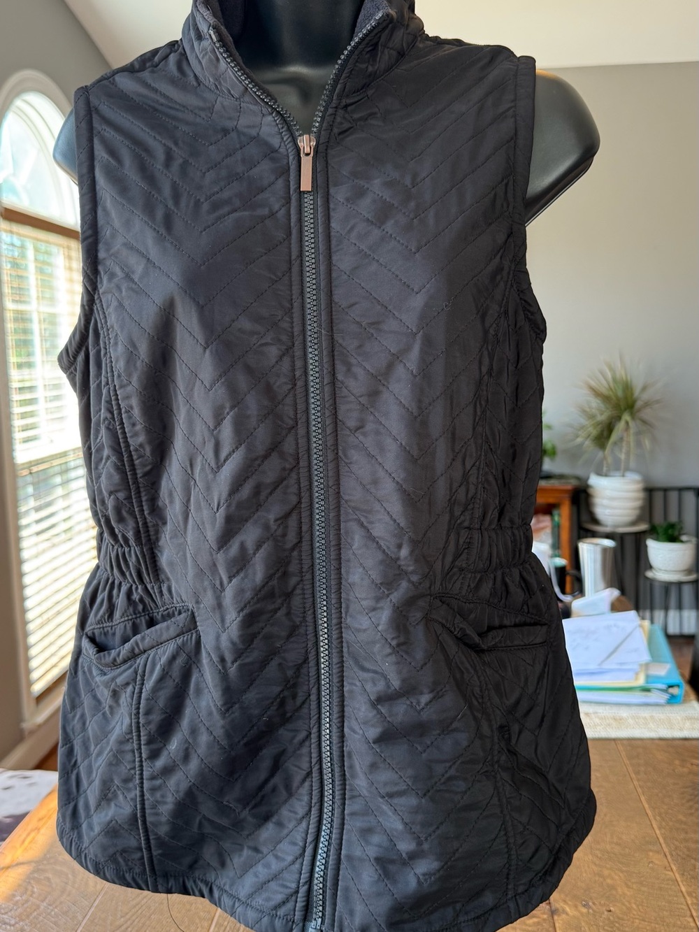 Women’s Quilted Black Vest with Front Zip